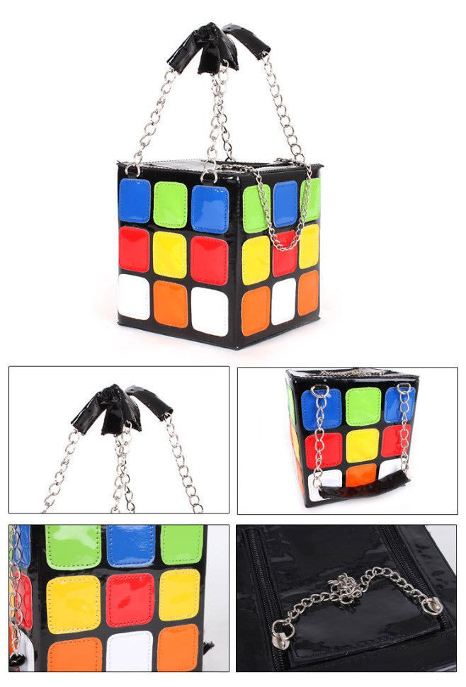 Women Fun Rubik's Cube Bag Magic Cube Shape Handbag Novelty Clutch Purses Unique Purses for Women