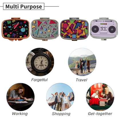 2 Compartment Pill Organizer Metal Portable Pill Box 2 Times a Day for Vitamin,Supplements Cassette Tape