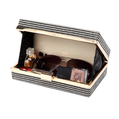 Women Cassette Tape Shape  80s Rainbow Crossbody Bag Rhinestone Metal Vintage Evening Clutch Purses