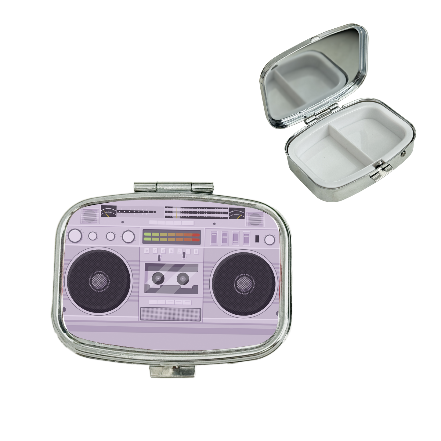 2 Compartment Pill Organizer Metal Portable Pill Box 2 Times a Day for Vitamin,Supplements Cassette Tape