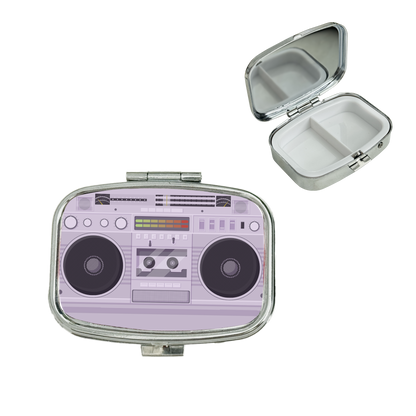 2 Compartment Pill Organizer Metal Portable Pill Box 2 Times a Day for Vitamin,Supplements Cassette Tape
