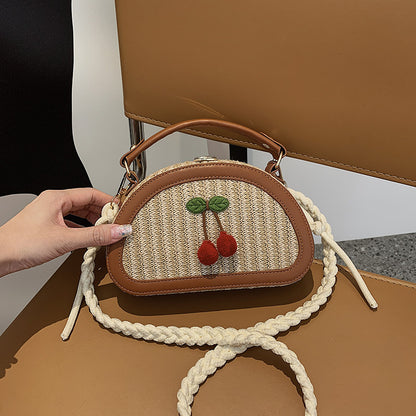 Straw Beach Bags For Women Bohemia Cherry Crossbody Purse Summer Vacation Bag Adjustable Shoulder Strap