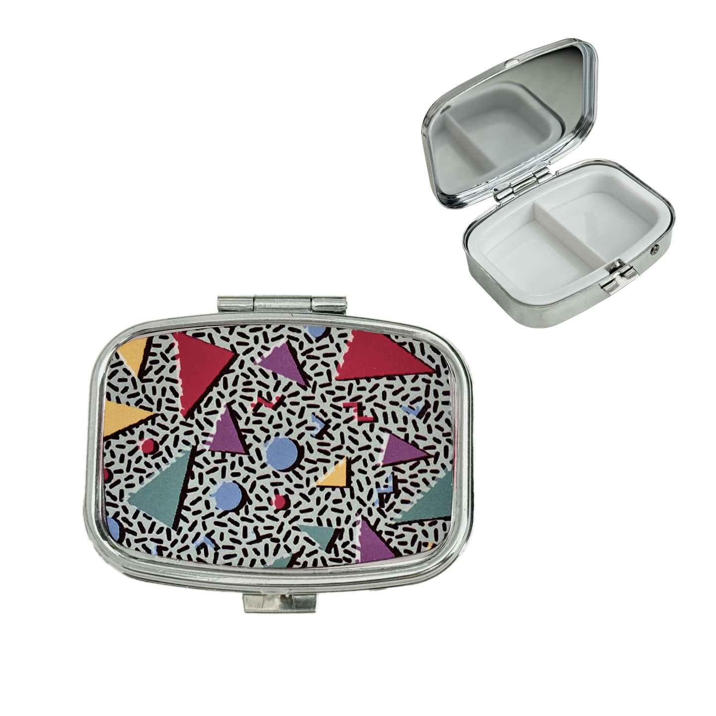 2 Compartment Pill Organizer Metal Portable Pill Box 2 Times a Day for Vitamin,Supplements Cassette Tape
