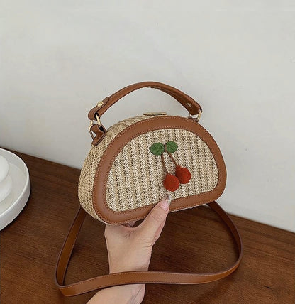 Straw Beach Bags For Women Bohemia Cherry Crossbody Purse Summer Vacation Bag Adjustable Shoulder Strap