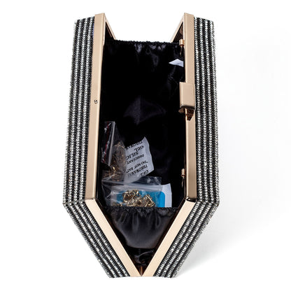 Women Retro Radio Shape BoomBox Crossbody Bag Rhinestone Metal Vintage Evening Clutch Purses