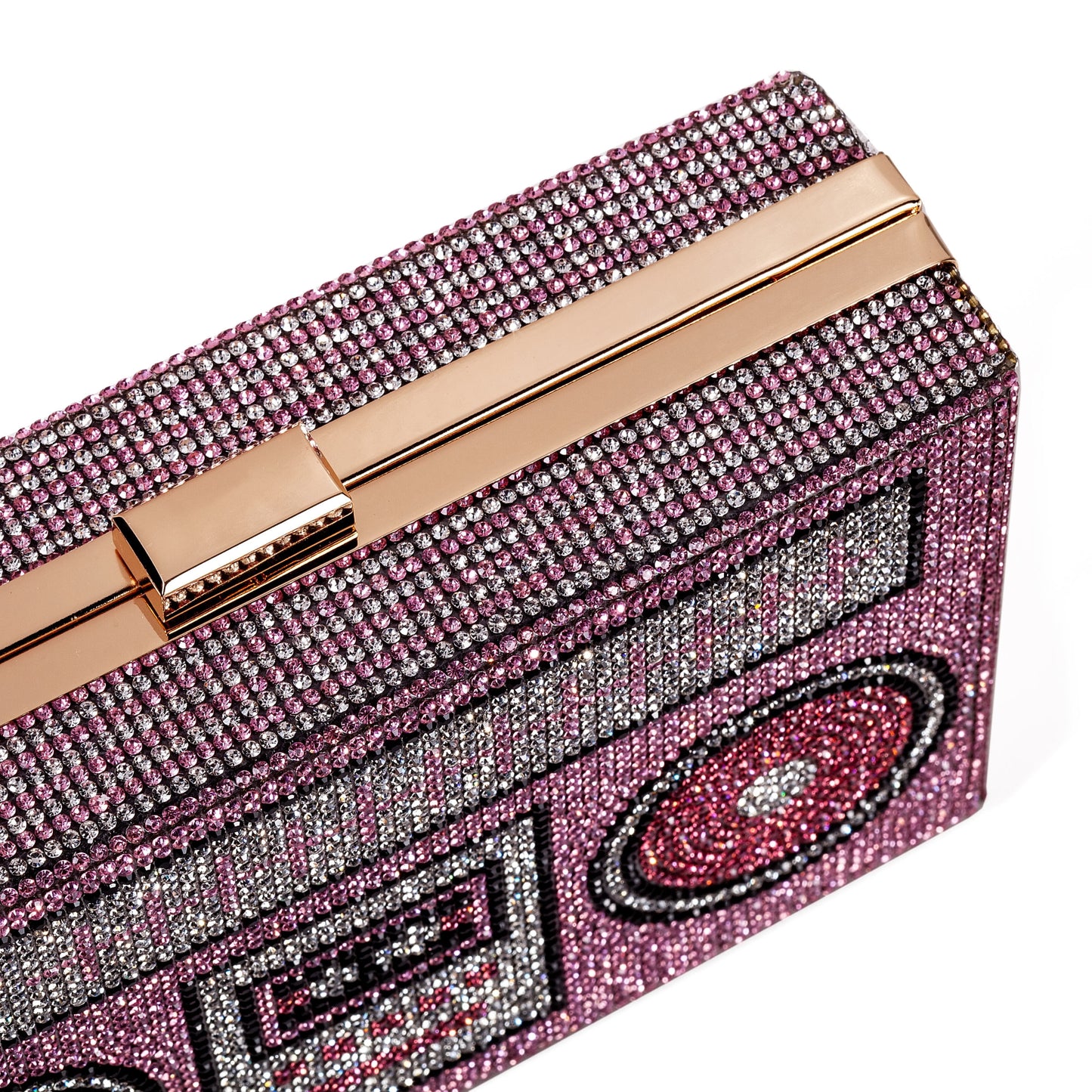 Women Retro Pink Radio Shape Crossbody Bag Rhinestone Metal Vintage Evening Clutch Purses