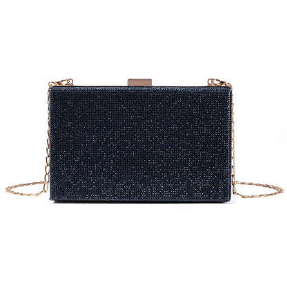 Women  Passport Shape Navy Crossbody Bag Rhinestone Metal Vintage Evening Clutch Purses