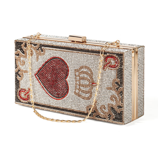 Rhinestone Clutch Poker Card Evening Clutch Purse Casino Las Vegas Style Novelty Purse
