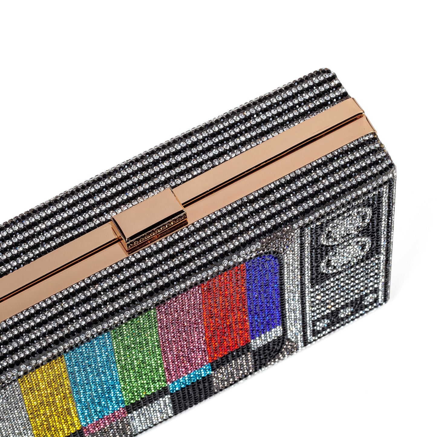 Women Retro TV Shape Crossbody Bag Rhinestone Metal Vintage Evening Clutch Purses