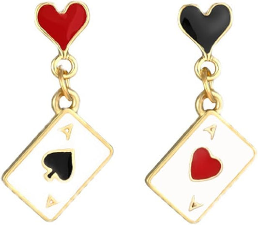 Queen of Hearts Earrings Poker Earrings Ace of Spades Casino Accessories for Women for Casino Night Outfits