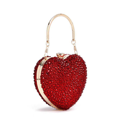 Women Heart Shaped Handbag Sparkly Clutch Mini Chain Purse Rhinestones Wedding Party Purse Handbag