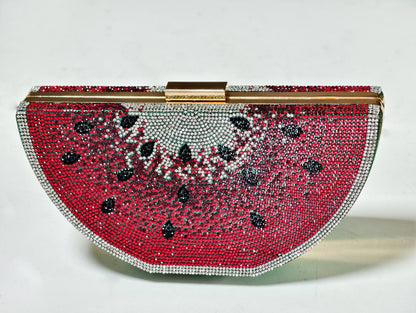 Watermelon Shape Handbag Sparkling Rhinestones Purse Cute Fruit Evening Clutch for Party Prom